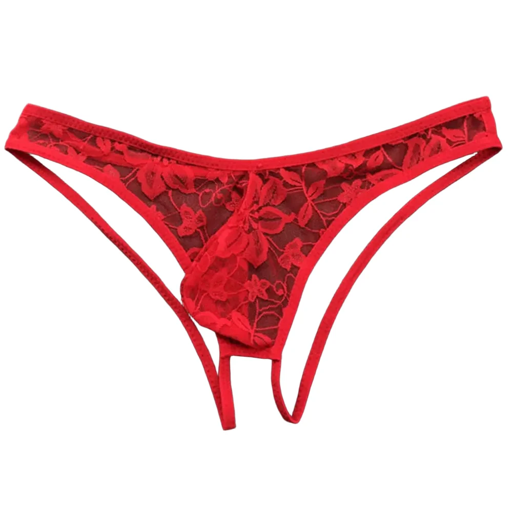 ملابس داخلية مثيرة للرجال من الدانتيل سراويل داخلية مثيرة للرجال ملابس داخلية مفتوحة المنشعب سراويل تحتية منخفضة الخصر ثونج جي سترينج #4