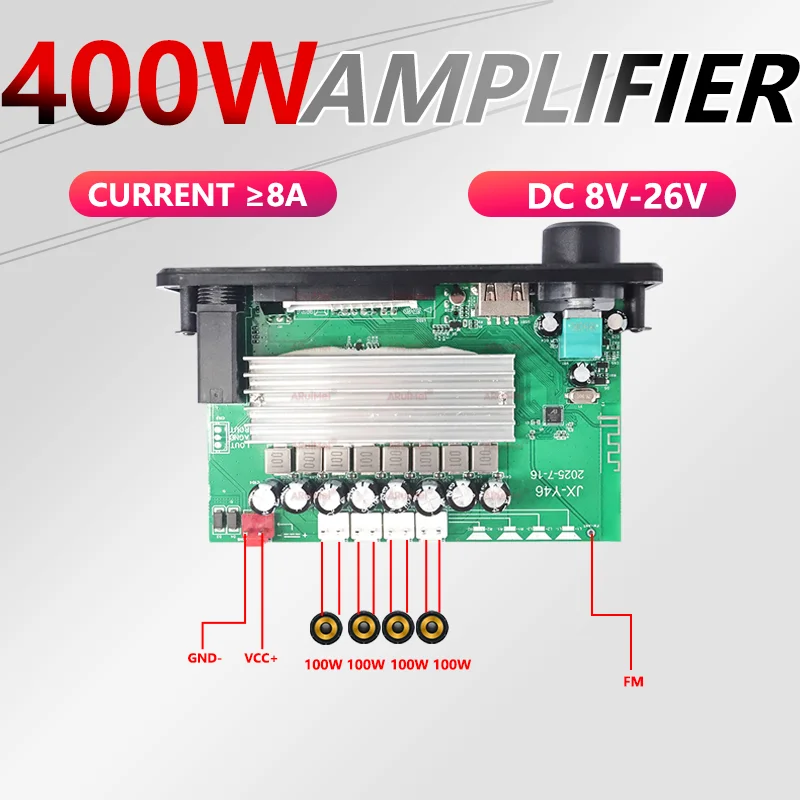 400W DIY Home Digital Amplifier MP3 Decoder Board 26V 8A Audio Bluetooth 5.1 FM For Car Music Subwoofer Speakers Volume Control