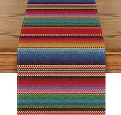 Mexican Colorful Stripes Serape Linen Table Runner Party Decorations Dia De Los Muertos Fiesta Kitchen Table Runner Party Decor
