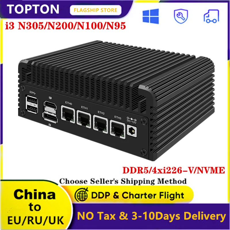 

4xi226-V 2.5G LAN Mini PC 12th Gen Intel i3 N305 N200 N100 DDR5 4800MHz Fanless Firewall Soft Router Proxmox ESXi Host Server