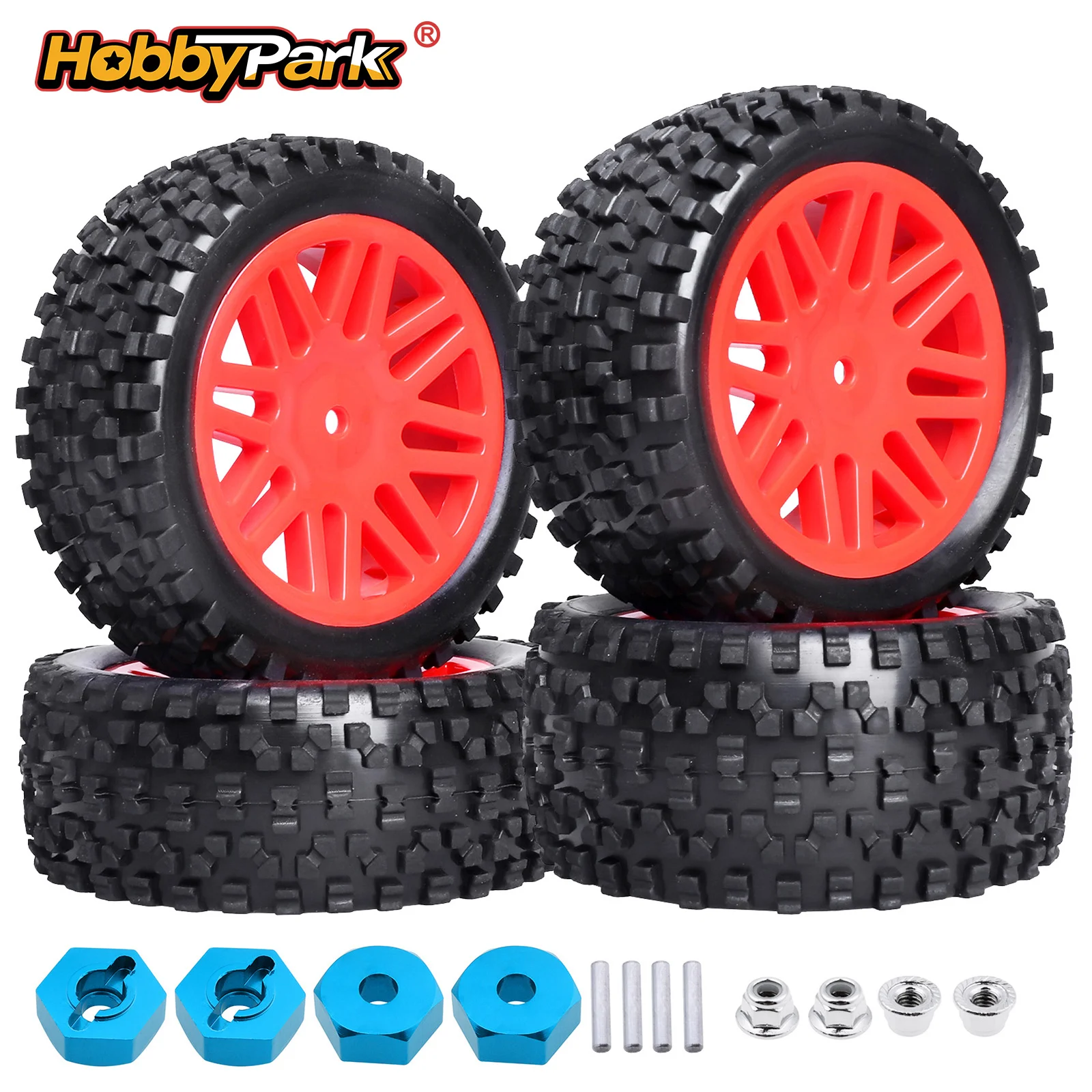 HobbyPark 12 mm Sechskant-RC-1/10-Buggy-Räder und Reifen-Set, Höhe 3,46 Zoll (88 mm), für Redcat Shockwave Tornado S30 EPX/PRO ExceedRC EP
