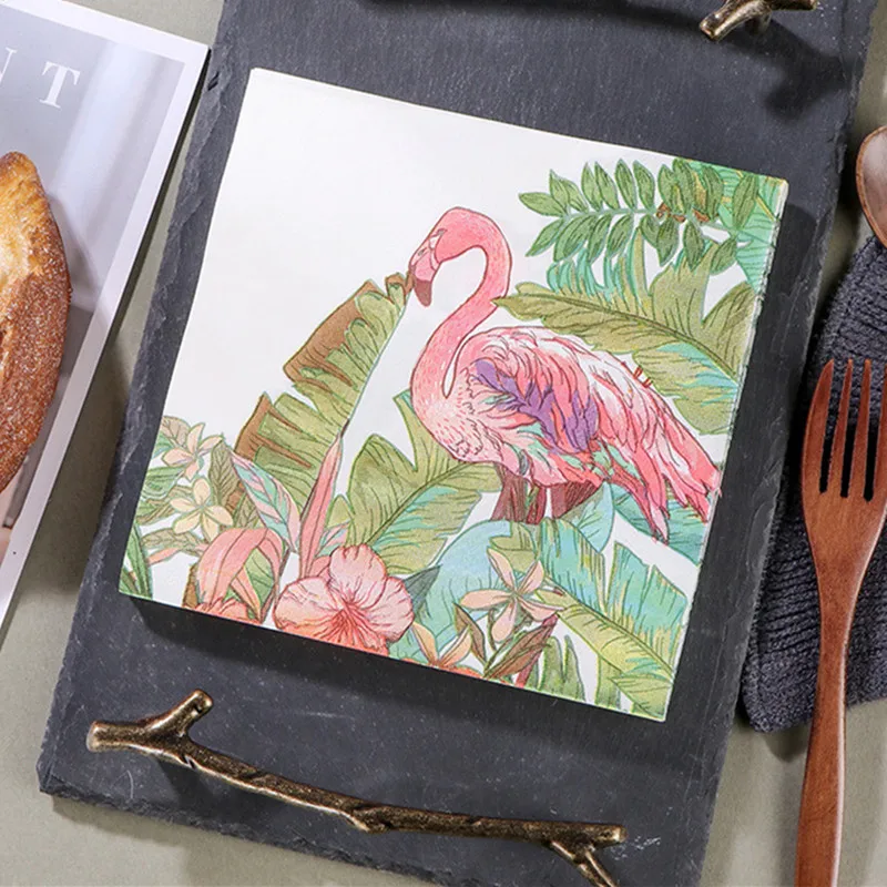 

20pcs/pack Flamingo Tropical Plants Printed Disposable Napkins Paper Tissues for Party Tableware Wedding Xmas Festival Supply