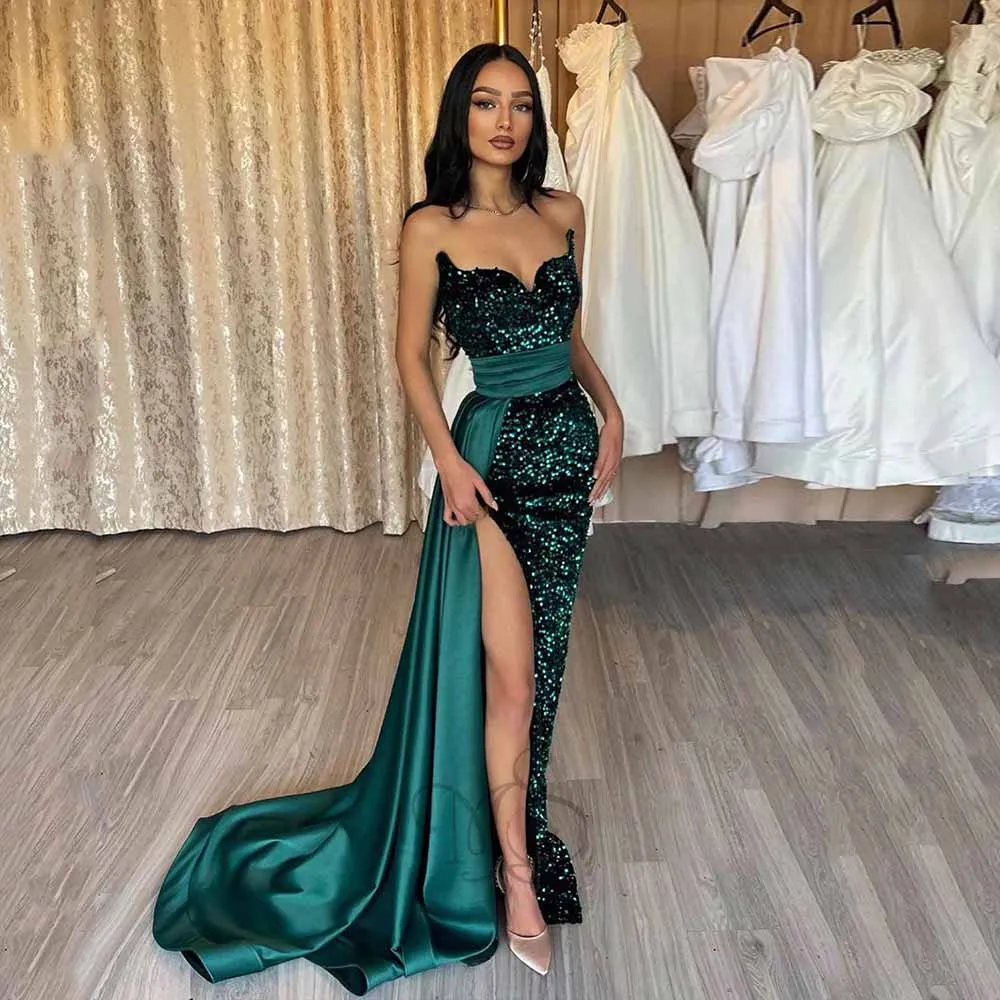 

Modern Evening Dress For Women 2023 Sweetheart Sleeveless Prom Dress High Split Mermaid Sweep Train Vestidos De Graduación