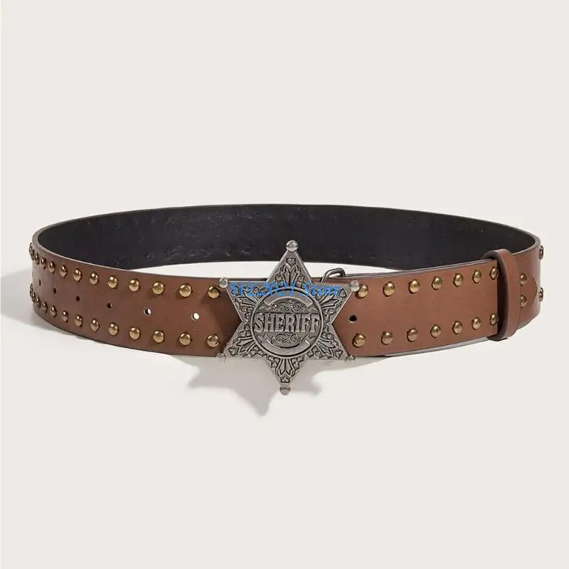 

G5GC Women Western Cowgirl Star Buckles Rivets Belts Jeans Wide Belt for Jeans Pants