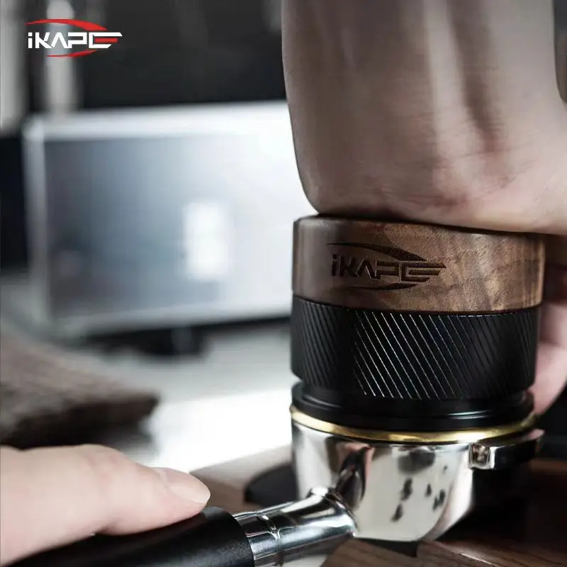 IKAPE Wooden Coffee Distributor , Espresso Gravity Distributor with Titanium PVD Coating Base for 51/54/58mm Portafilters