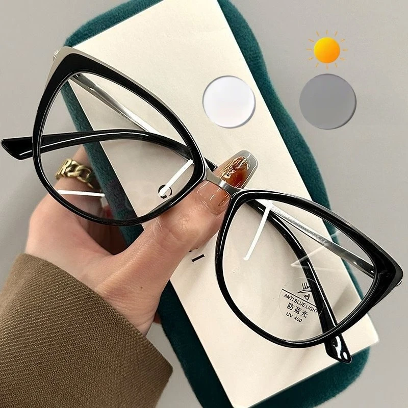 Modische Ultraleichte Klassische Vintage Photochrome Brille Metall-Cateye-Rahmen für Männer und Frauen Chamäleon Blaulichtfilter-Brillen – Detail 6