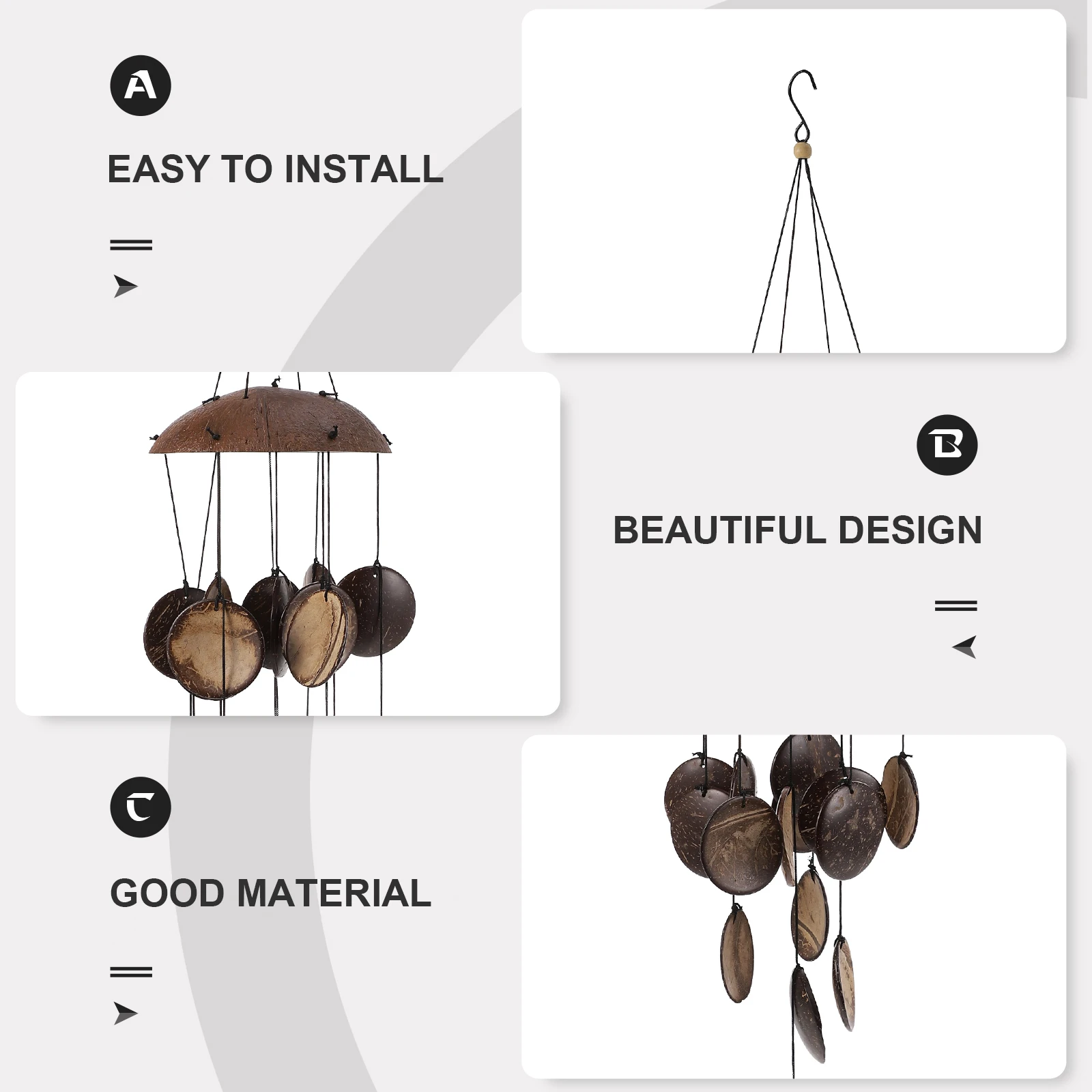 

Coconut Shell Wind Chime Brown Hanging Decor For Home Garden Office Window Creative Wind Bell Environmentally Friendly Durable