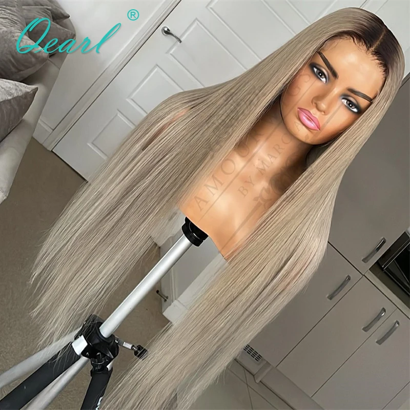 Full Frontal Lace Wig Human Hair Bone Straight Lace Front Wigs for Women Ombre Ash Blonde 100% Real Human Hair Wig Sale Qearl