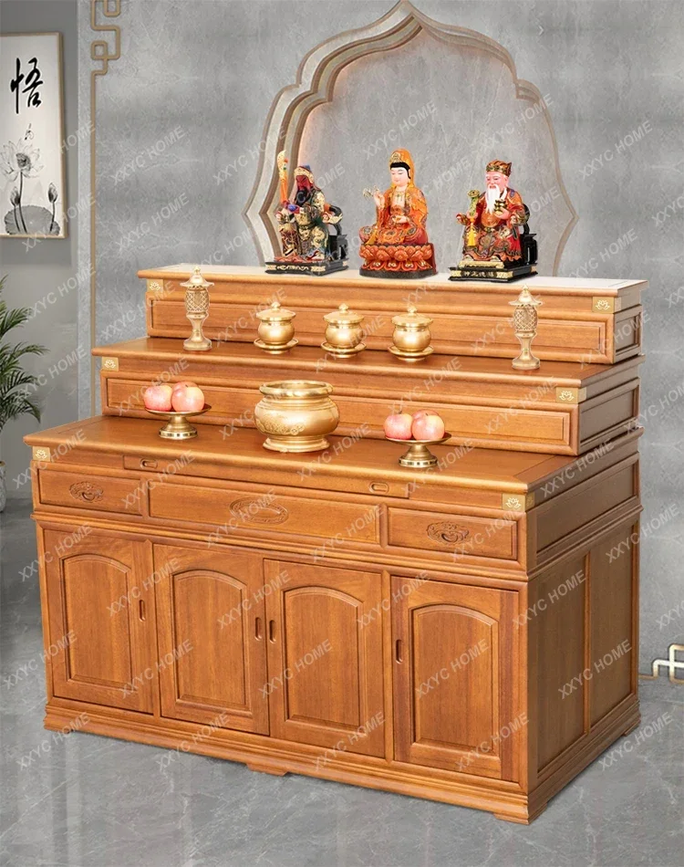 Solid Wood Buddha Altar Three-Tier Offering Table Step-Style Buddha Shrine Buddha Cabinet Multi-Layer