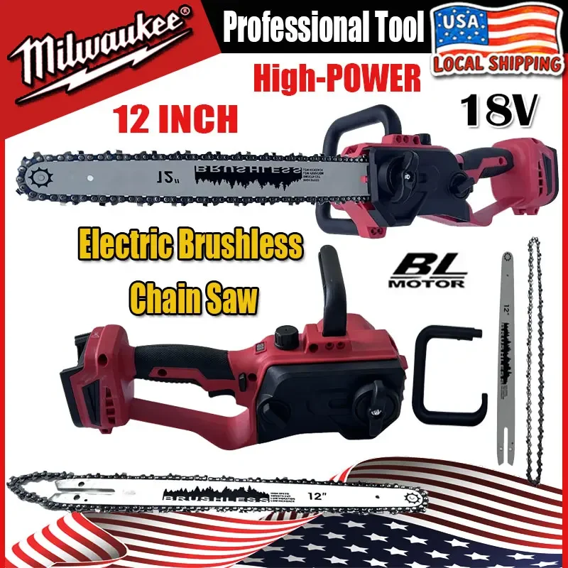 

Milwaukee, аккумулятор 18 В, 12-дюймовая бесщеточная цепная пила, автоматическая масленка, мощная беспроводная электрическая бензопила, электроинструменты для резки древесины