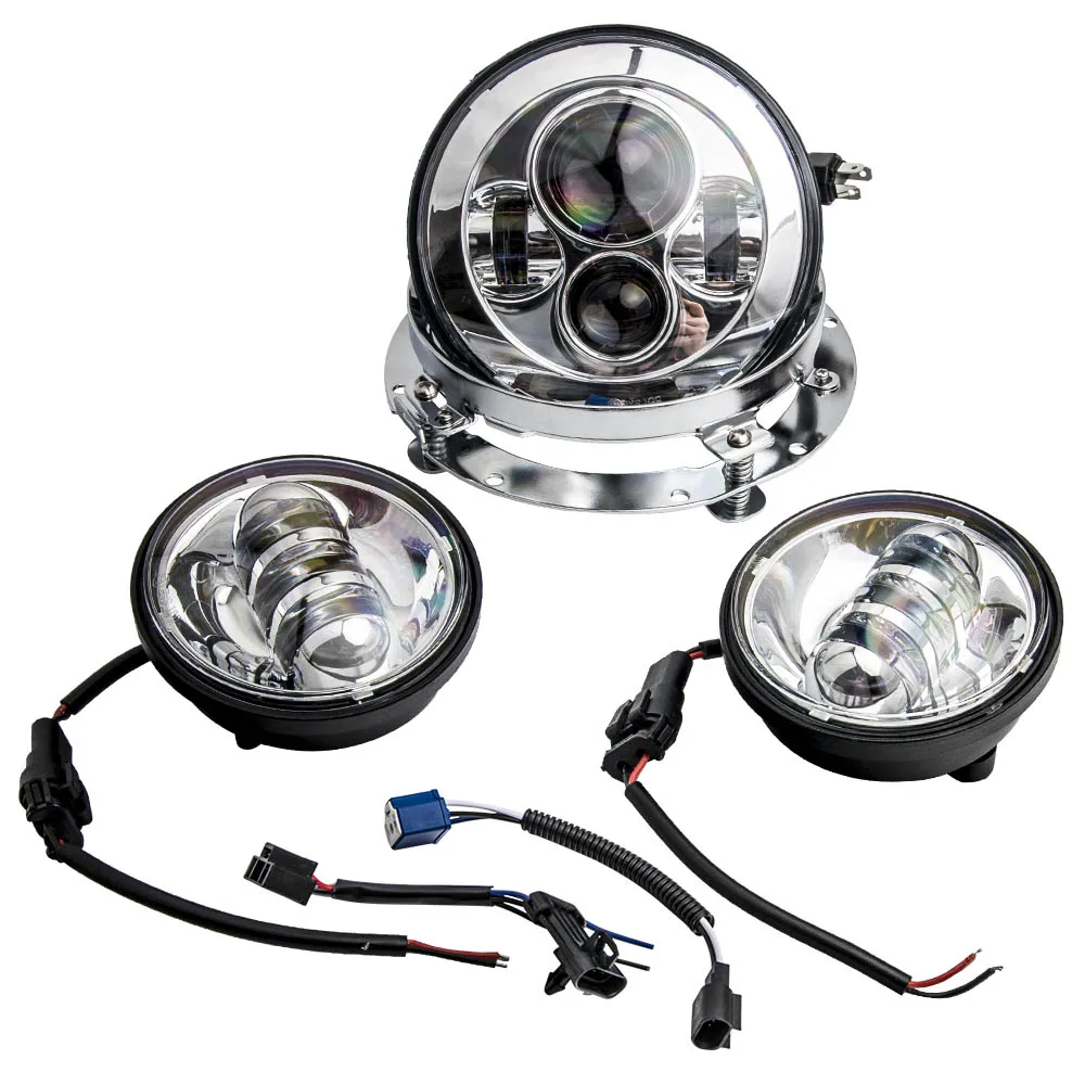 

7" Black LED Headlamp Headlight + 4.5inch Passing Lights Replacement For Harley