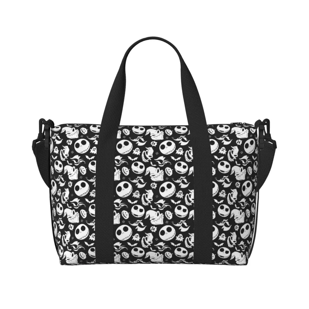 

Custom The Nightmare Before Christmas Beach Tote Bag for Women Extra Large Gym Carry On Gothic Skull Travel Shopping Bags