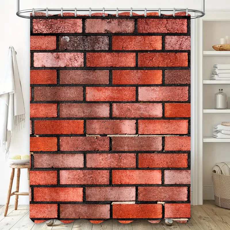 Red Brick Printed Shower Curtain Waterproof Bathroom Decorations for Home Living Room Decoration Red Color