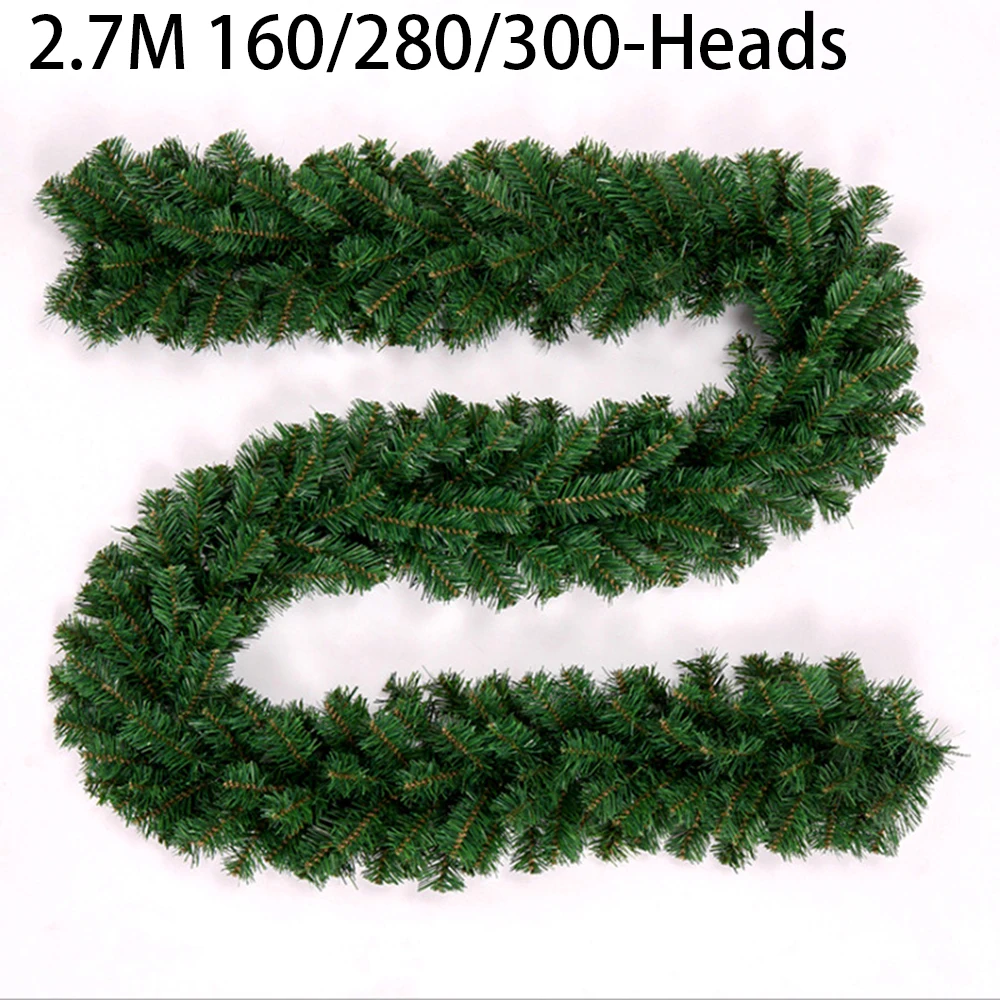 2.7M Artificial Green Christmas Garland Wreath 2024 New Year DIY Cane Ribbons Garland Xmas Tree Ornaments Hanging Pendent Decor