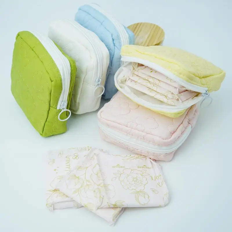 Menstrual Pad Pouch With Zipper Sanitary Napkin Storage Pouch With Zipper Portable Menstrual Pad Bag Period Pads Pouch for Women