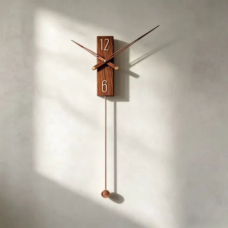 Solid Copper Walnut Quartz Wall Clock - Modern Simple Design Battery Powered Light Luxury Living Room Clock