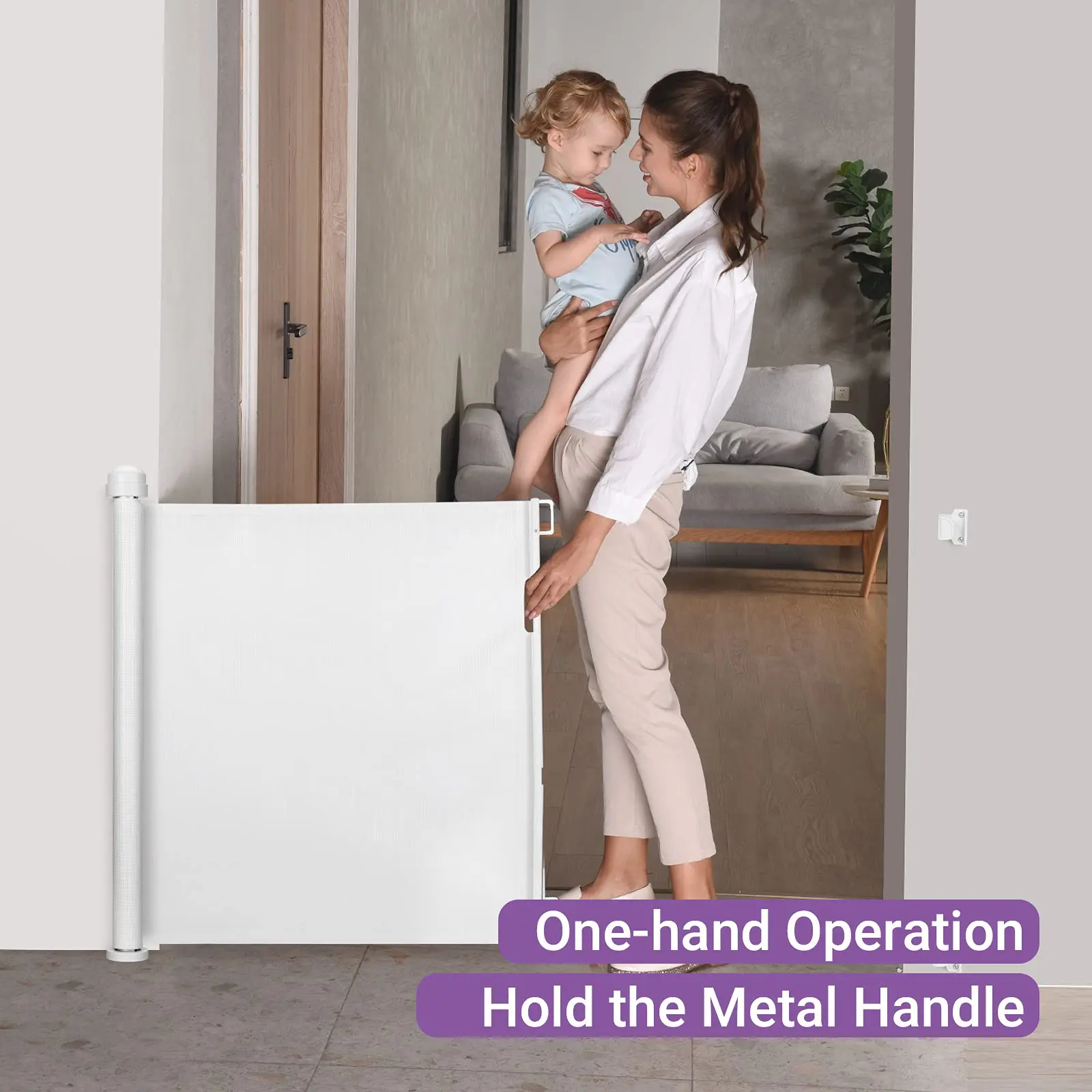 

Retractable Baby Gate Child Safety 33" Tall x 70.8” Wide Mesh for Stairs Doorways Dogs Pets One-Handed Operation Easy Install