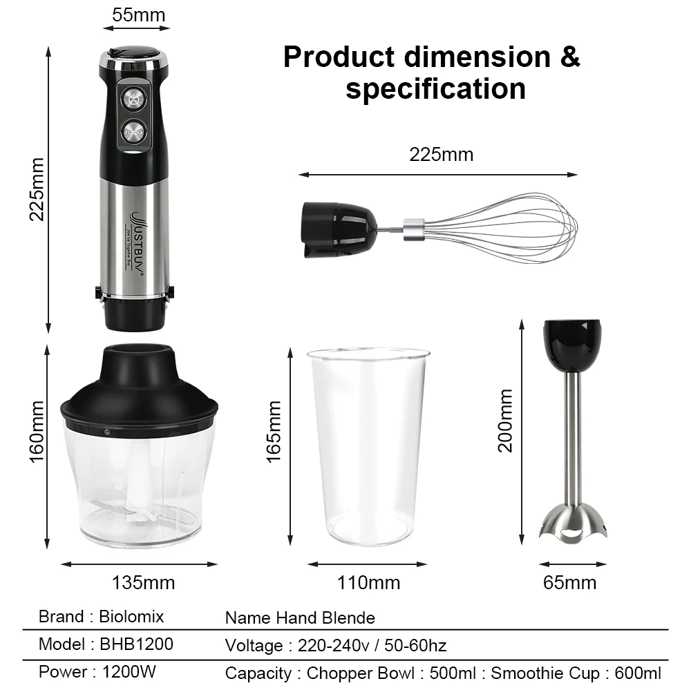 4-in-1 elektrischer Stab, handgewerblicher Mixer, Küchenmaschine, Schneebesen, Mixer, Entsafter, Fleischwolf – Detail 10