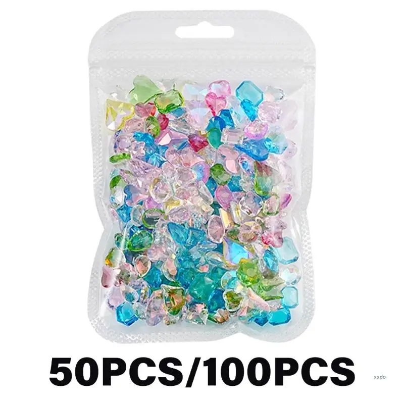 50/100 Pcs Heart Nail Rhinestones Mix Shape Nail Gems Sparkling Nail Charms Colorful Nails Art Charms Nails Decorations