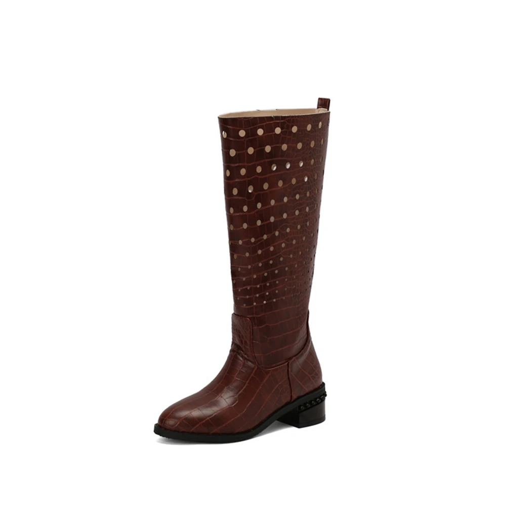 

Knee High Boots Women Fashion Hollow High Heels Mesh Paty Casual Long Boots Platform Super Big Size 48 49 50 663