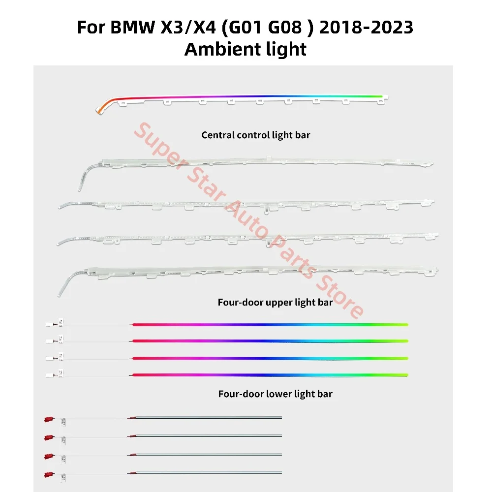 

Светодиодный окружающий свет, подходящий для BMW X3 X4 G01 G08, атмосферная лампа, модернизация внутреннего освещения автомобиля, светящаяся крышка, автомобильные аксессуары
