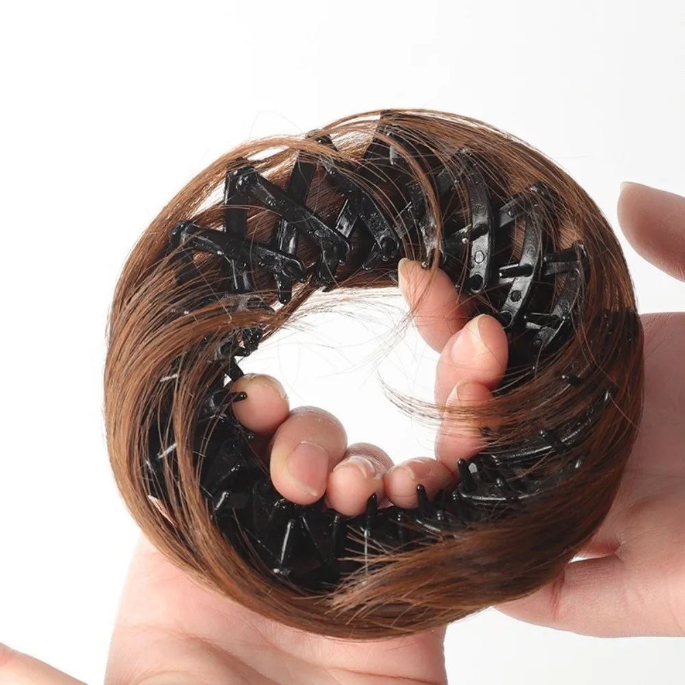 Synthetic Hair Clip in Hair Bun Straight Texture Circle Elastic Clips Donut Updo Messy Mini Bird's Nest Shaped Bun Updo Styles