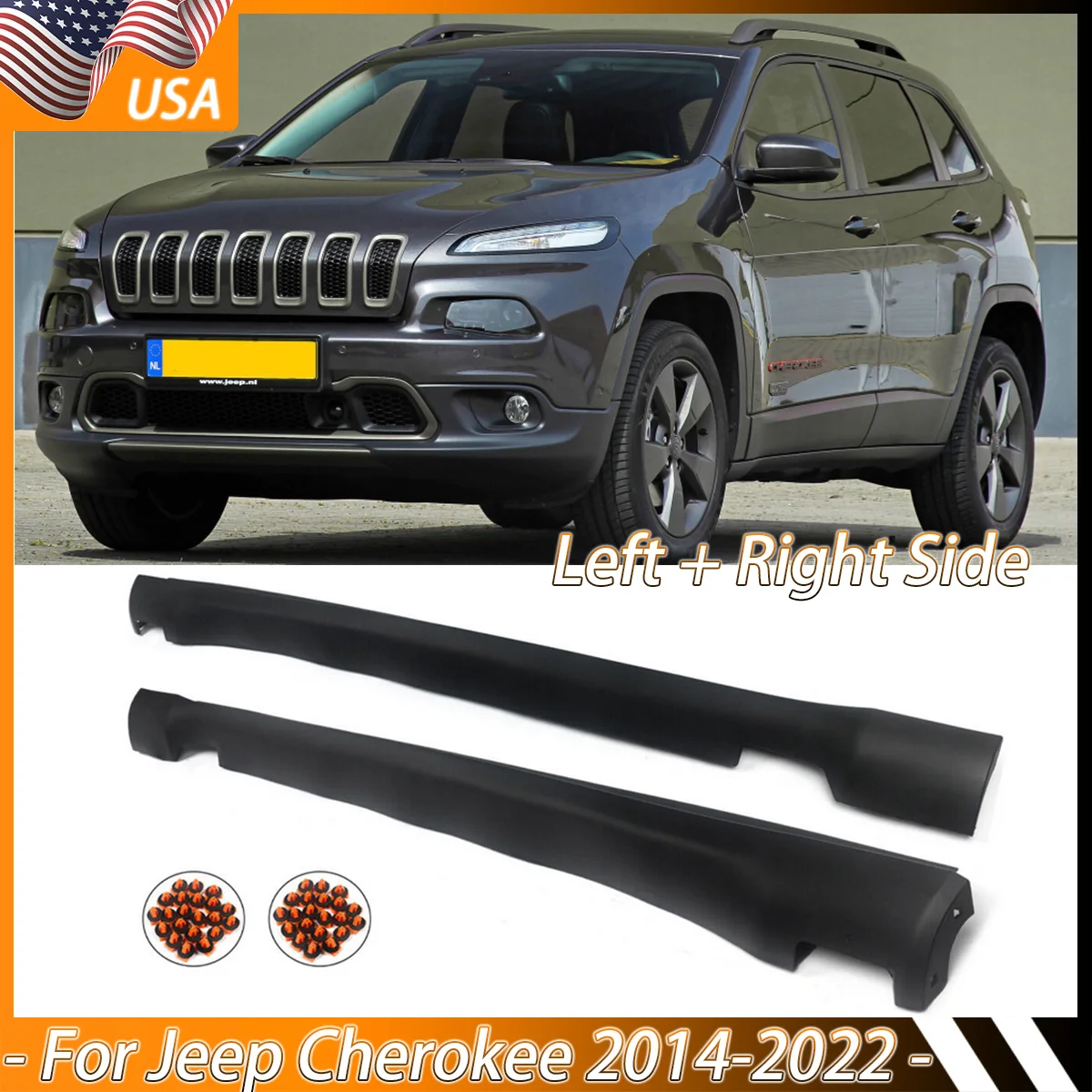 

For Jeep Cherokee Left Right Side Skirt Rocker Molding Panel 2014 2015 2016 2017 2018-2022 Replace for 1YW37RXFAH 1YW36RXFAH