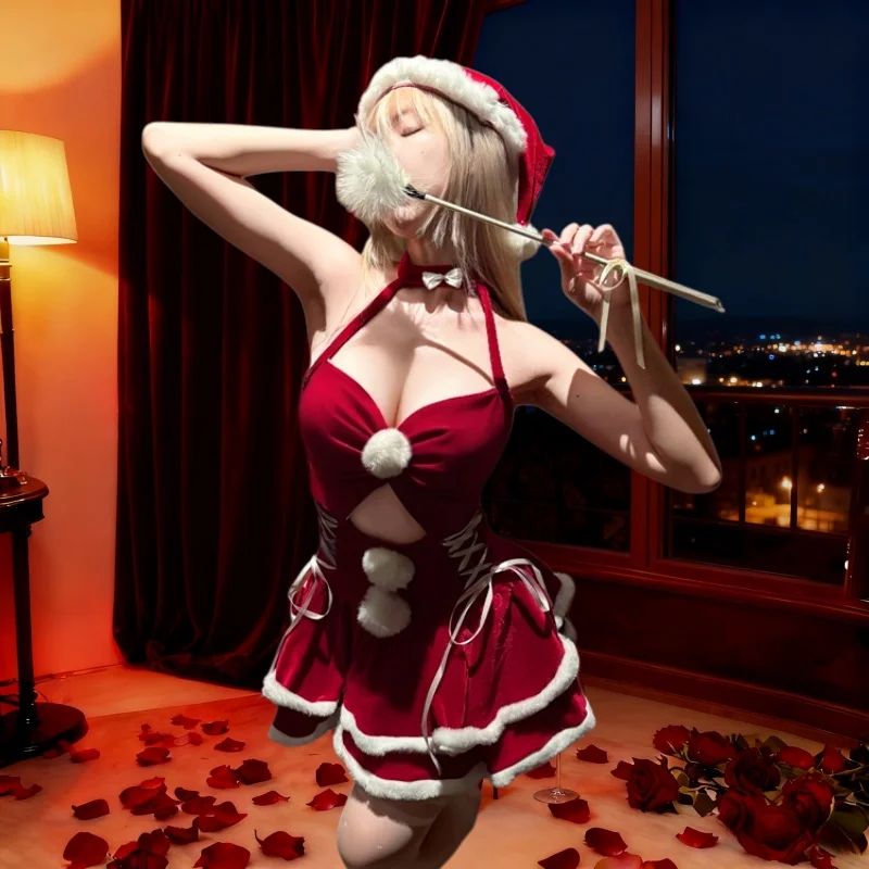 Sacred Sensual Underwear Hot Skirt Christmas Santa Costume Red and White Short Skirt Fun Costume Elegant Role-Playing Set Girl's