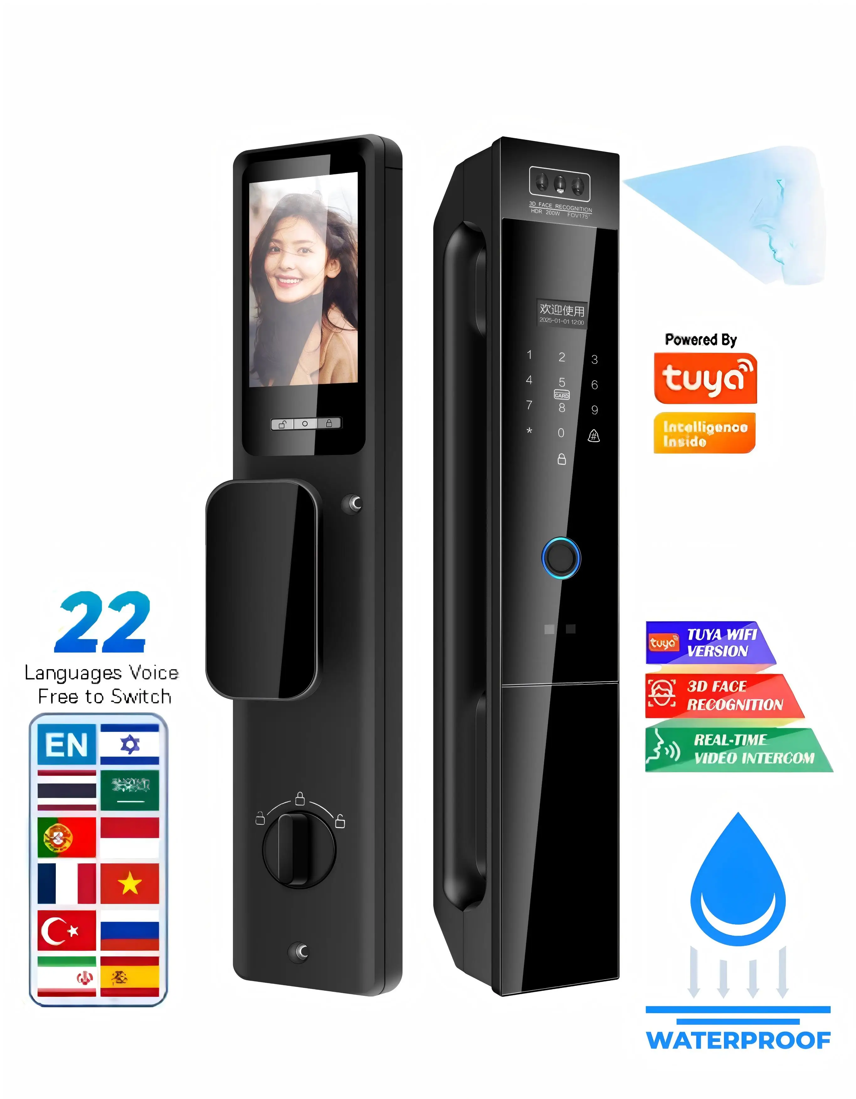 

Полностью автоматический 3D дверной замок с распознаванием лиц, умный дом, Wi-Fi, биометрический отпечаток пальца, сканирование лица, замок для ворот из алюминиевого сплава без ключа