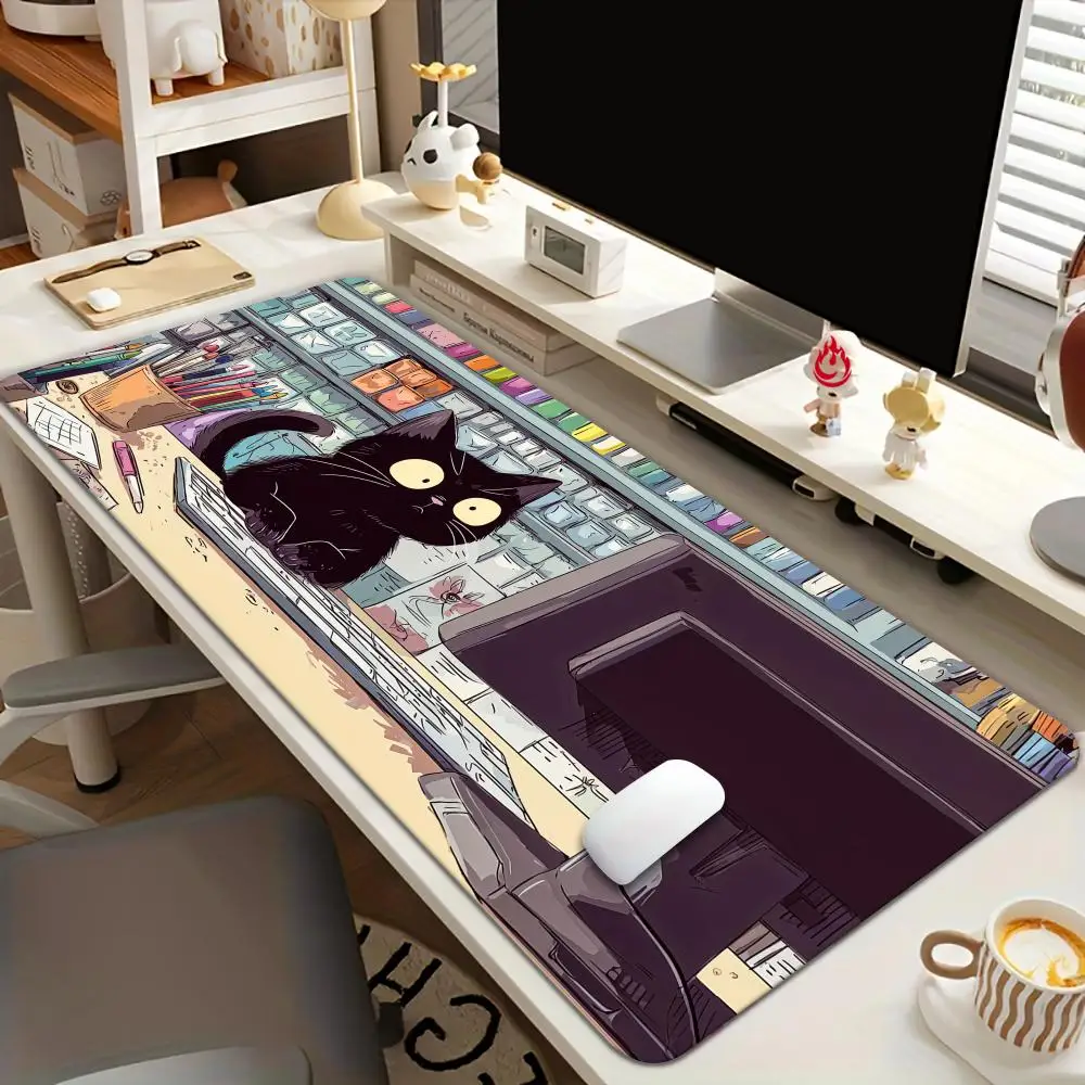 

Cute working cat anime Mouse Pad Desk Mat Non-Slip Durable office mouse mat gaming mats Stitched Edge HD printing tapis souris