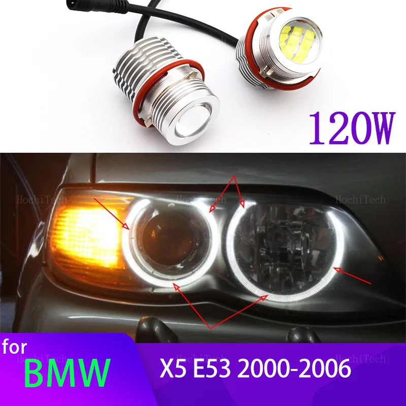 120W LED Car Angel Eye Marker Headlights Bulbs Lamps for BMW X5 series E53 3.0i 4.4i 4.6is 4.8is 2000-2006 Accessories