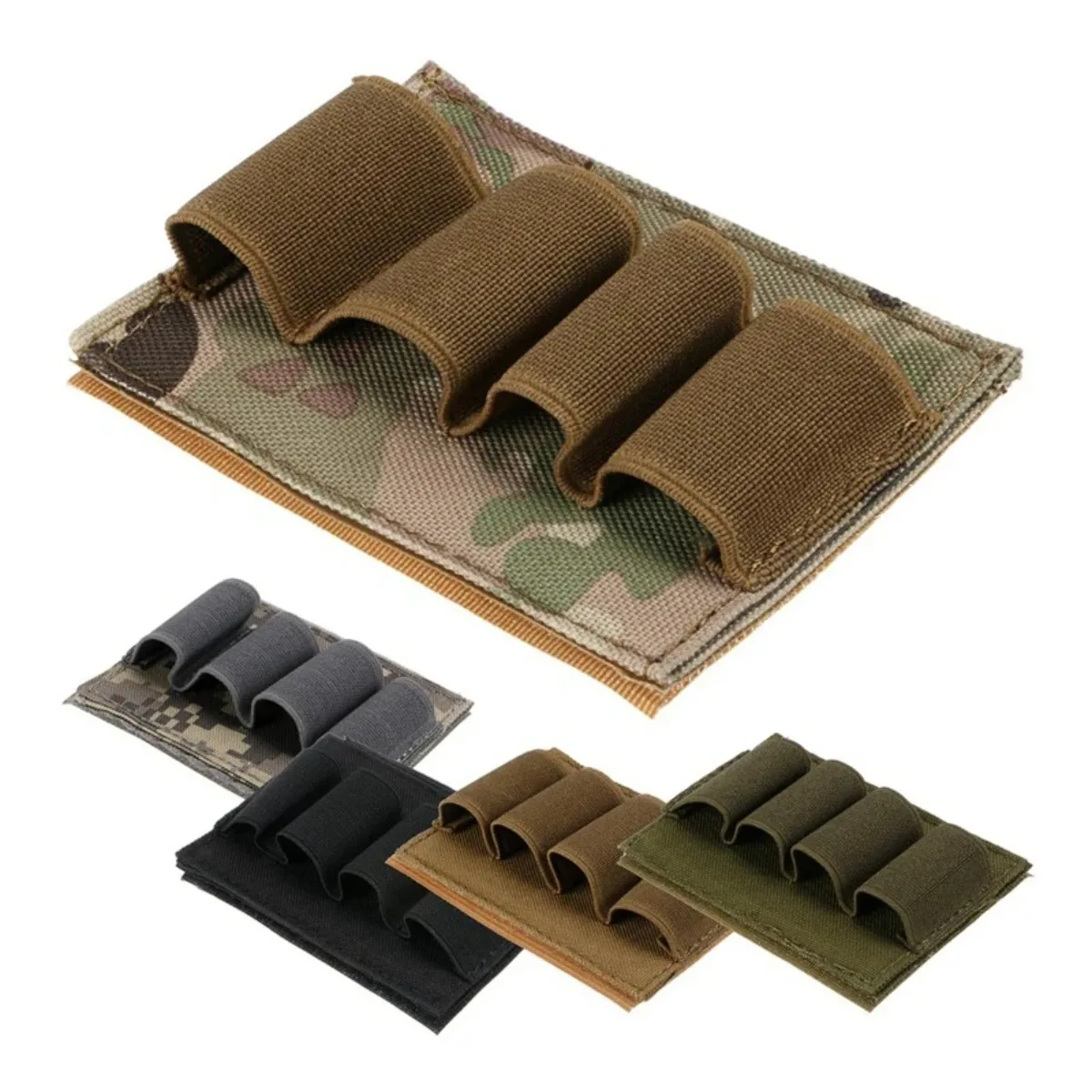 Tactical 12/20Ga 4 Round Ammo Carrier Holder Shell Molle Nylon Magazine Pouch Panel Flashlight Pen Organizer Hunting Accessories