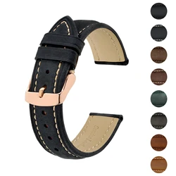 BISONSTRAP Crazy Horse Leather Watch Strap 18mm 20mm 21mm 22mm 24mm Replacement Belt Rose Gold Buckle Band for Men Watchbands