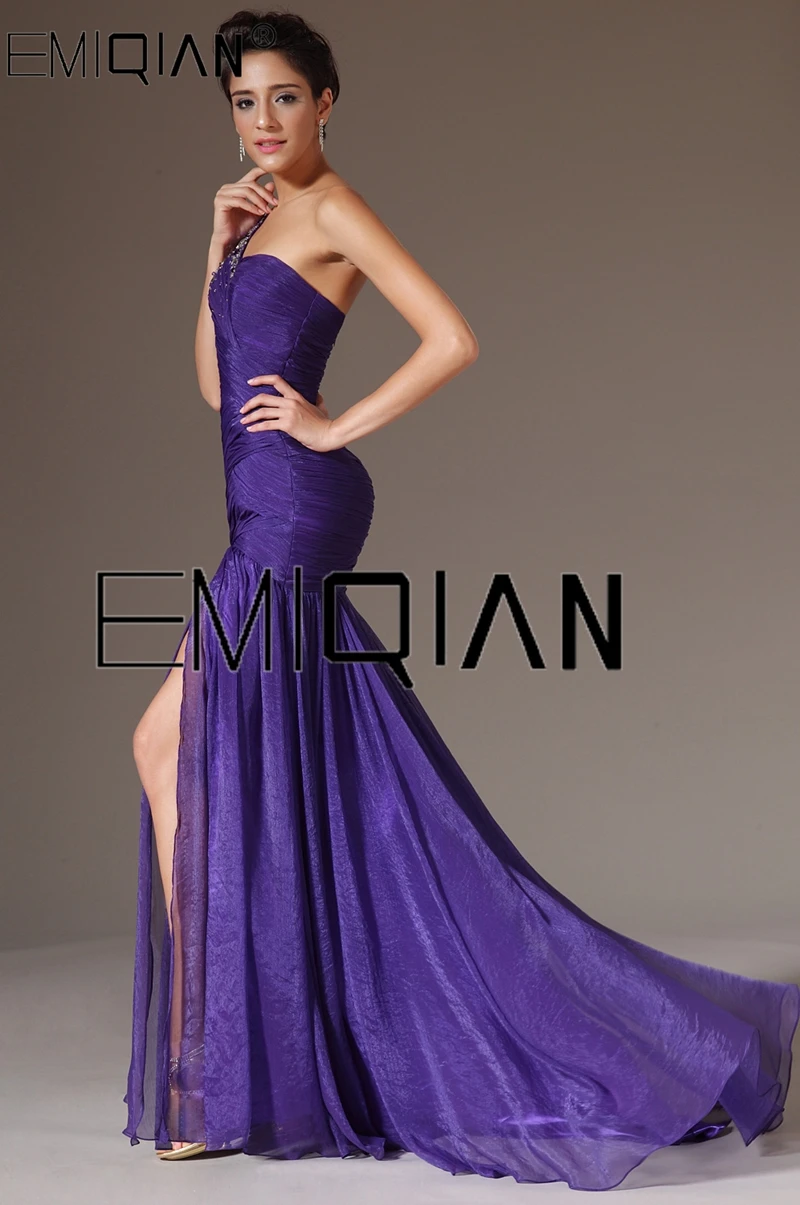 New Sexy Pageant Dresses One Shoulder High Slit Chiffon Evening Dresses Women\'s Formal Evening Gowns
