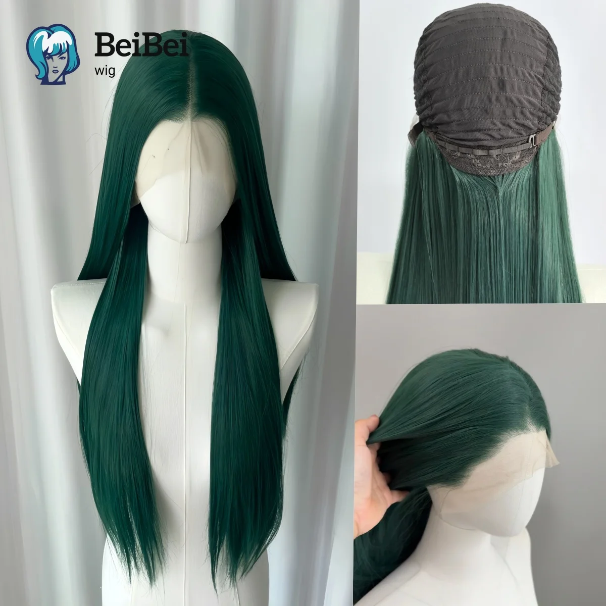 

Ink Blue Long Straight Lace Front Wig 30 Inch for Cosplay Daily Use with High Quality Synthetic Wigs for Women Dark Green Fiber