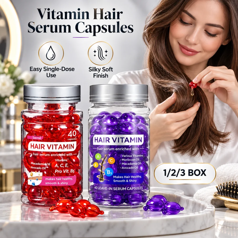 Vitamin Hair Serum Capsules 40Pcs Avocado Macadamia Oil Biotin Frizz Control Repair Dry Damaged Hair Shine Treatment