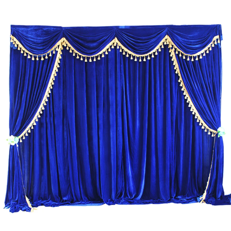 Thick Velvet Wedding Backdrop Curtain with Tassel Beads Swag Stage Performance Background Panel 3X3M Party Photobooth Decoration