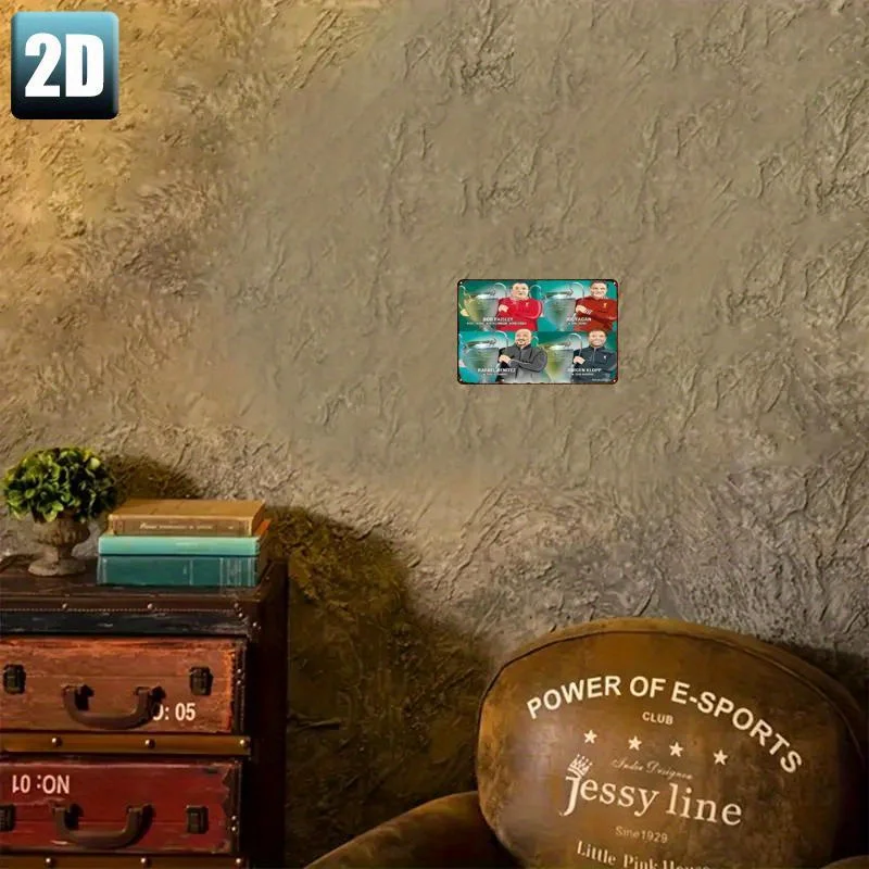 [مسطح [مسطح] لافتة معدنية مسطحة في عرض ثنائي الأبعاد لمديور ليفربول المميزة: بوب بيزلي، جو فاجان، رافائيل بينيتز، وجورجن كلوب