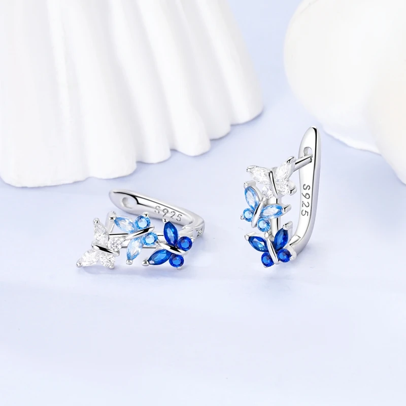Springtime Earring For Women 925 Sterling Silver Bee Magritte Flower Butterfly Double Hoop Earrings Jewelry Fine New Year view 3
