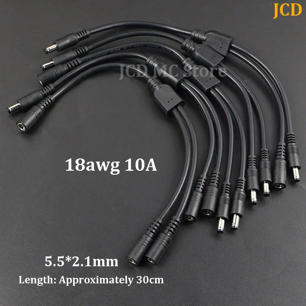 

10A 18awg 12V 19V 24V 2Way DC5521 1 Male to 2 Male Female Splitter Connector Power Supply Adapter Extension Cable 5.5x2.1mm Plug