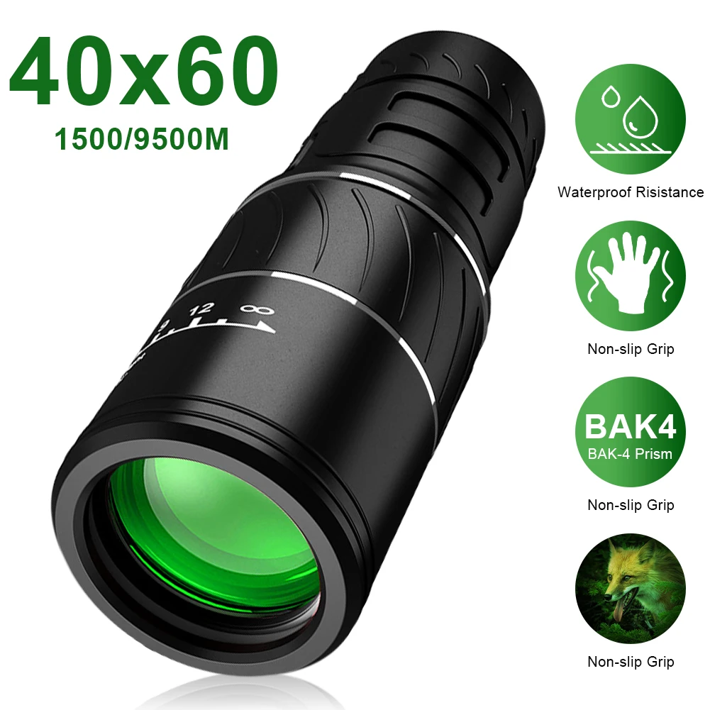 40X60 HD Optics BAK4 Telescope Night Vision Monocular Portable High Power Telescope For Hunting Bird Watching Telescope