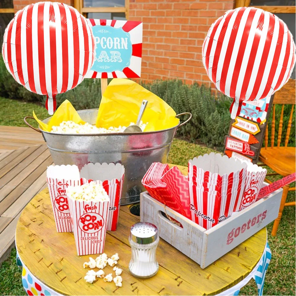 10Pcs 18 Inch Red and White Striped Balloons Carnival Balloons for Carnival Decorations 4D Striped Circus Balloons