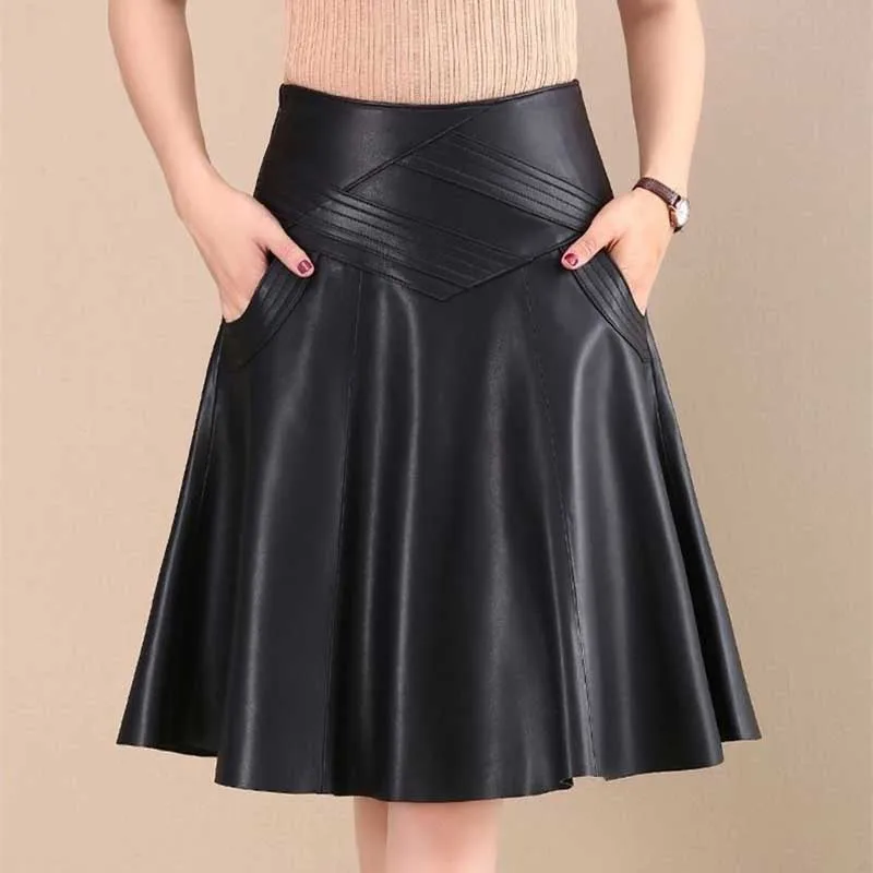 Fashion Zipper Spliced Solid Color PU Women Leather Skirt Women's Clothing 2023 Autumn Winter Loose Commuter High Waist Skirt