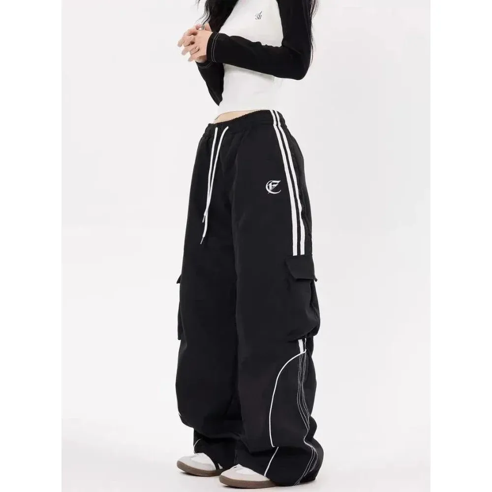 

Винтажные брюки-карго HOUZHOU для женщин, свободные брюки в стиле Харадзюку Y2k, корейский стиль, брюки с высокой талией для женщин, модные брюки на весенний сезон