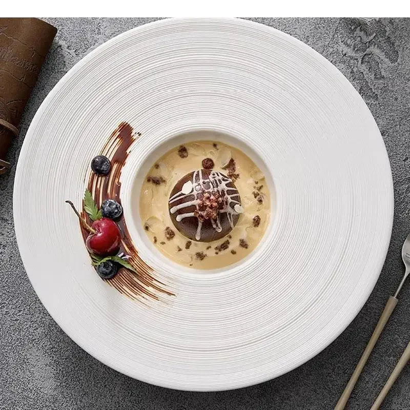 Texture Ceramic Dinner Plate Thick Soup Dessert Snack Plates Pasta Restaurant Specialty Tableware