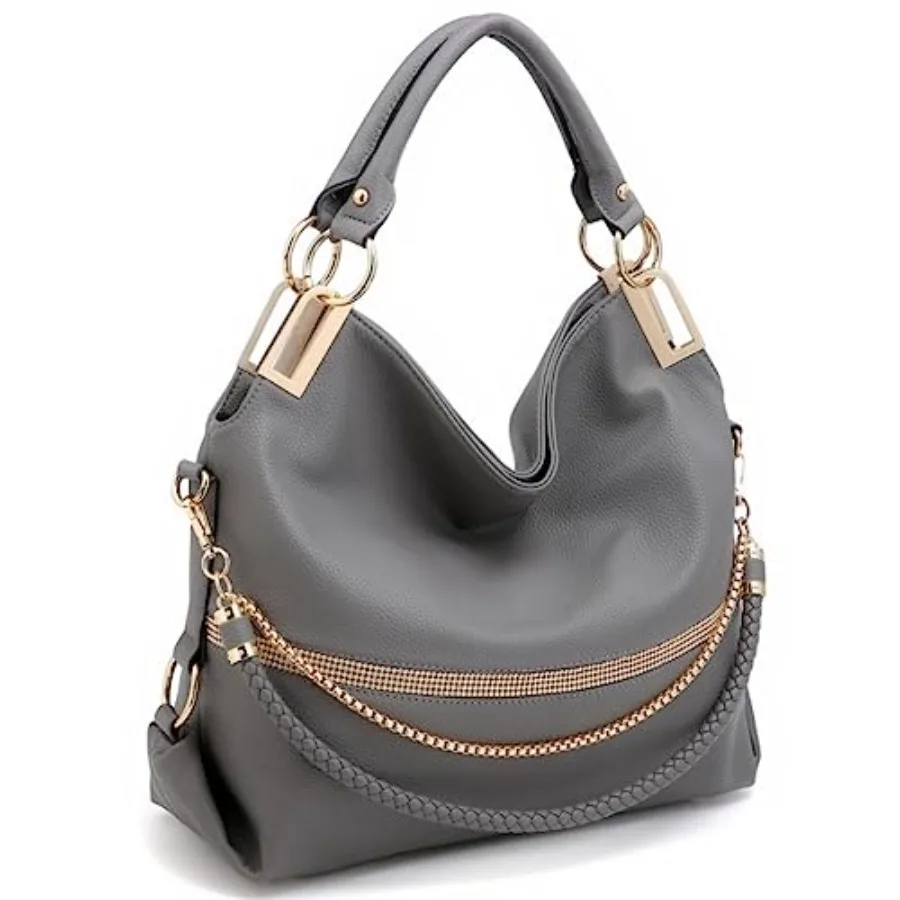 

Dasein Women's Large Hobo Bag with Rhinestone Accents Vegan Leather Tote Purse Shoulder Handbag for Ladies