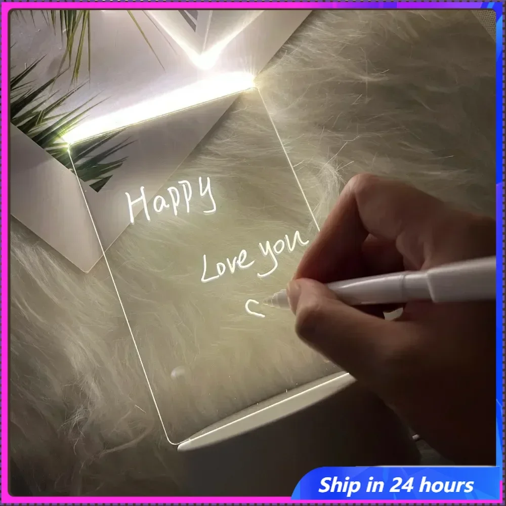

USB Power Night Light Notepad LED Nightlight Erasable Message Board With Pen Warm Soft Light Family Holiday Gifts For Kids