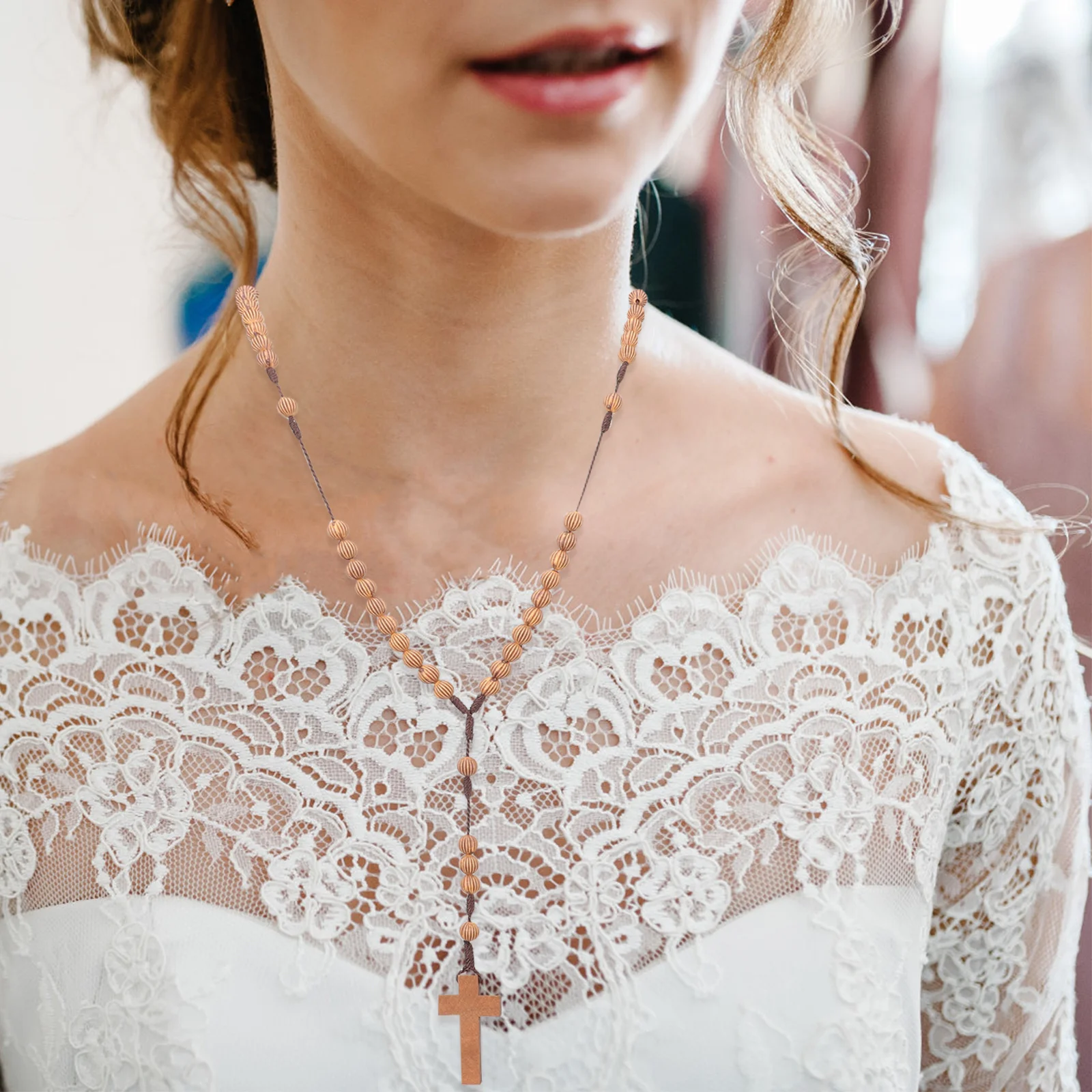 

2 шт. изысканные четки ожерелье классический крест дизайн привлекательный для вечеринки, свидания, офиса, винтажные четки