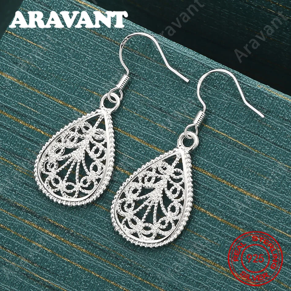 

925 Sterling Silver Teardrop Openwork Earrings - Exquisite And Cute Wedding Party Jewelry For Women