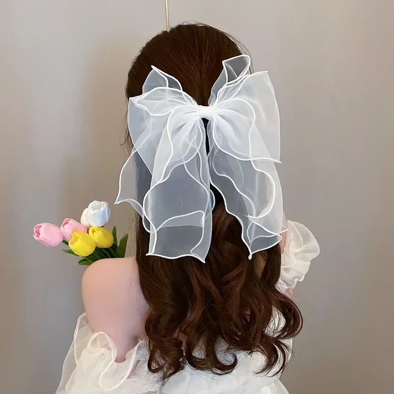 Fee Prinses Grote Boog Organza Haar Clip Koreaanse Kant Lint Barrette Haarspelden Vrouwen Meisjes Krullend Golven Zoete Haaraccessoires